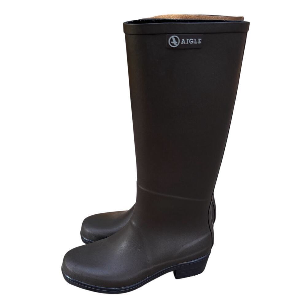 Aigle Miss Juliette Tall Heeled Boot EU Size 38 Waterproof Dk Brown - Picture 10 of 11